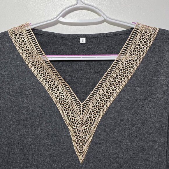 Agseem Gray Long Sleeve Light Top with Lace - Brand New with Tags Small - Picture 2 of 2